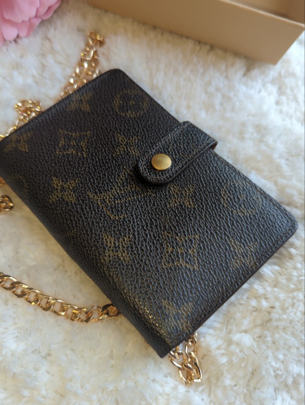 Louis Vuitton Monogram Authentic Kisslock Wallet Dark Brown With Chain + Box - Picture 3 of 7
